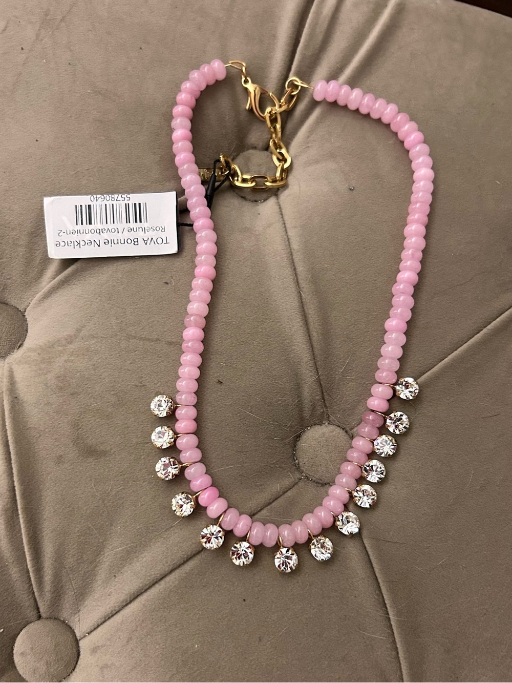 Pink Bead and Crystal Pendant Necklace -